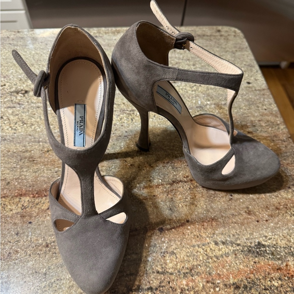 Prada Women's Gray Suede Heels
